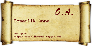 Ocsadlik Anna névjegykártya